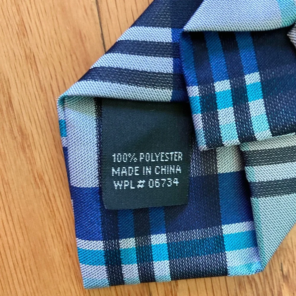 Boy’s blue, gray, and teal plaid clip on tie